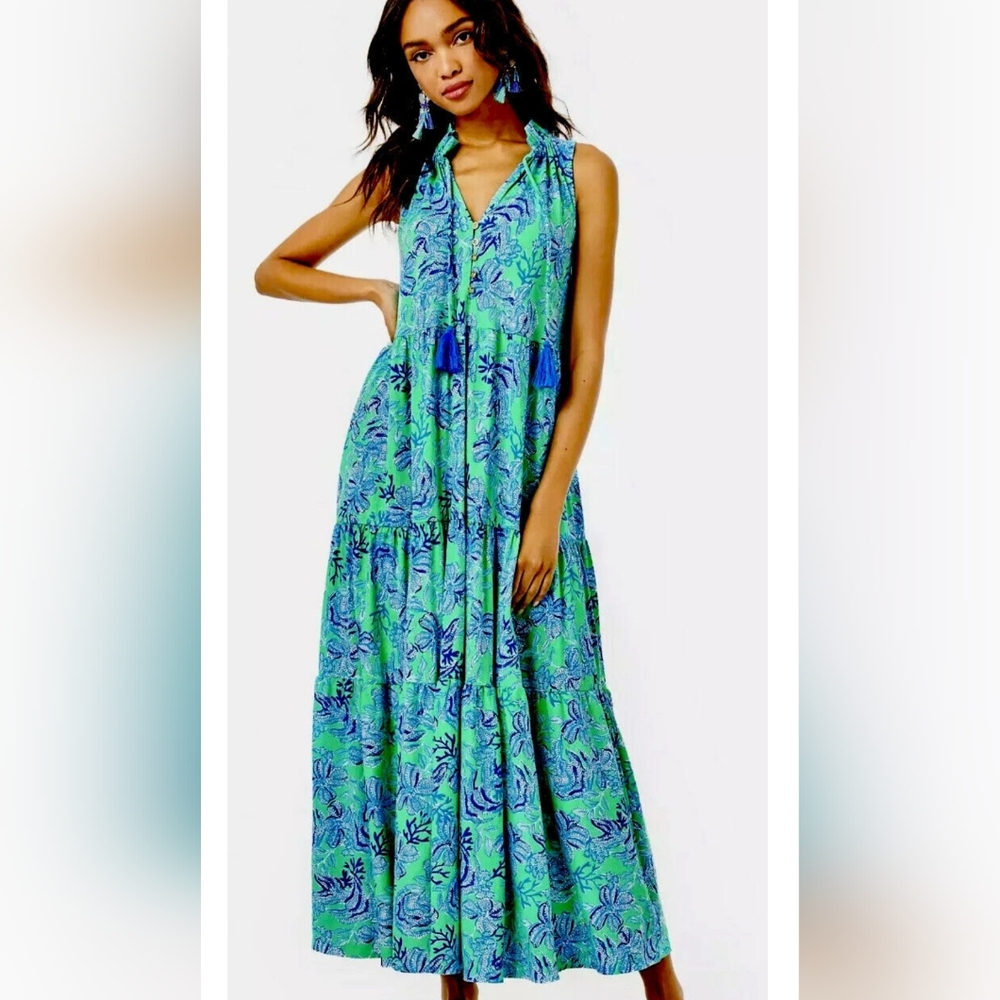 Lilly Pulitzer Malone Maxi Dress Small Cabana Green Keepin It Reel